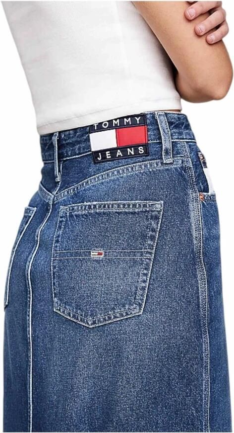 Tommy Hilfiger Retro Denim Rok met Elegante Opening Blue Dames