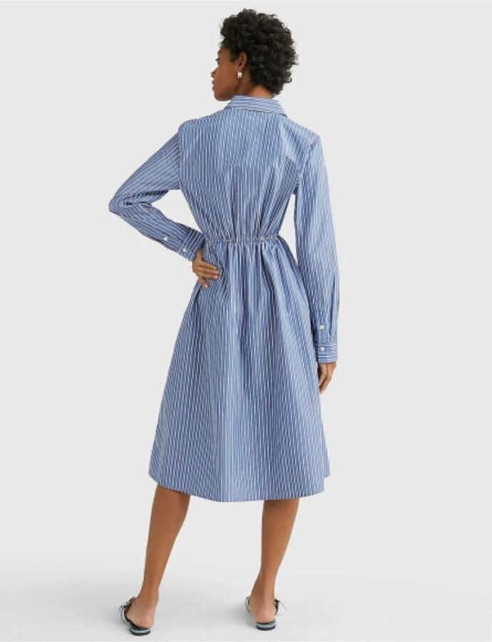 TOMMY HILFIGER Dames Jurken Org Co Stripe Midi Shirt Dress Blauw wit Gestreept - Foto 2