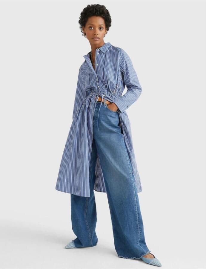 TOMMY HILFIGER Dames Jurken Org Co Stripe Midi Shirt Dress Blauw wit Gestreept - Foto 3