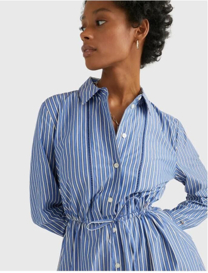 TOMMY HILFIGER Dames Jurken Org Co Stripe Midi Shirt Dress Blauw wit Gestreept - Foto 4