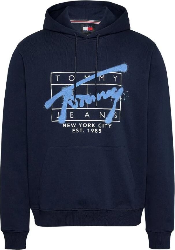 Tommy Jeans Handtekening Hoodie Bedrukt Logo Blue Heren - Foto 3