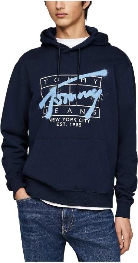 Tommy Jeans Handtekening Hoodie Bedrukt Logo Blue Heren - Foto 2