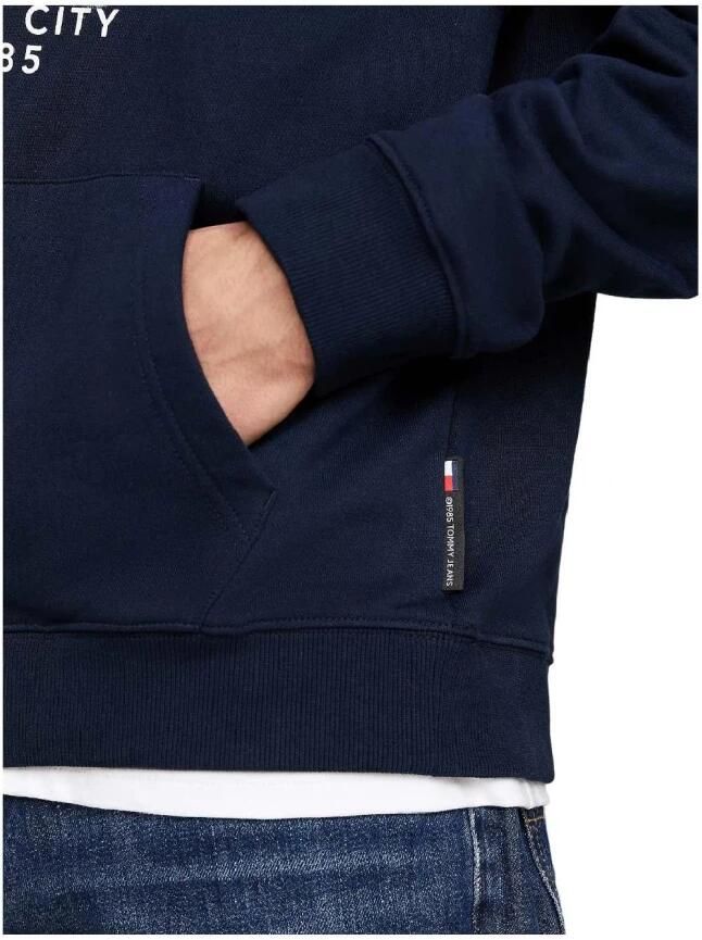 Tommy Jeans Handtekening Hoodie Bedrukt Logo Blue Heren