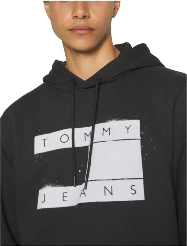 Tommy Jeans Zwarte hoodie met logo print en kangoeroezak Black Heren
