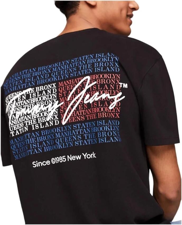 Tommy Hilfiger Zwarte Katoenen T-shirt Korte Mouw Ronde Hals Black Heren