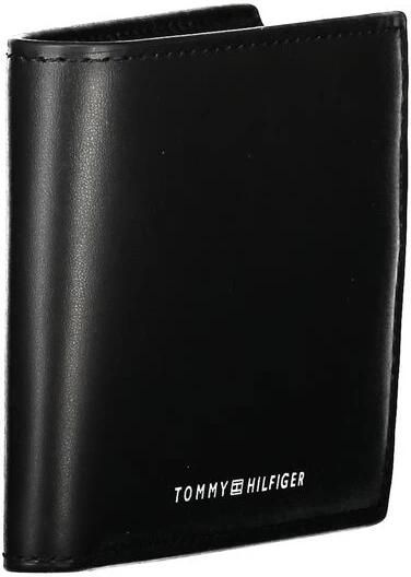 Tommy Hilfiger Zwarte Leren Portemonnee Mannen Eenvoudige Stijl Black Heren