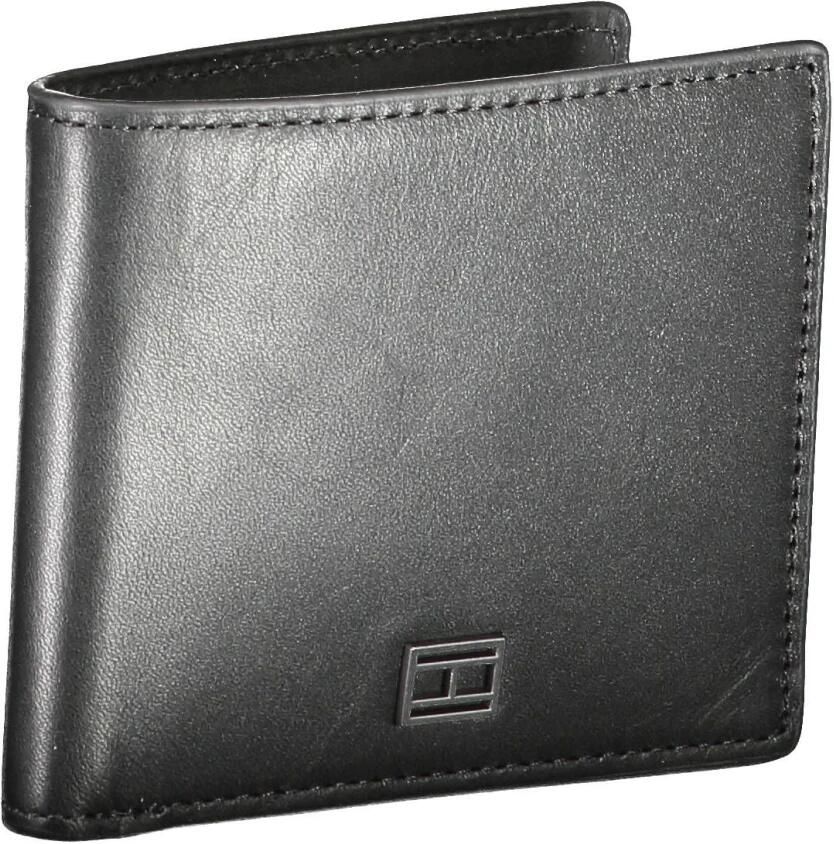 Tommy Hilfiger Zwarte Leren Portemonnee met Dubbele Kaartsleuven en Logo Zwart Heren