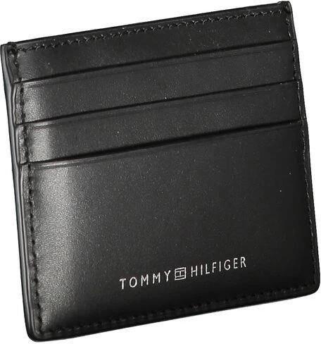 Tommy Hilfiger Elegante zwarte leren kaarthouder met contrastdetail Black Heren