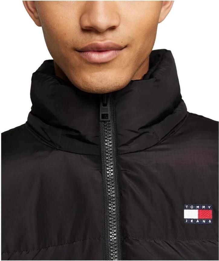 Tommy Jeans Zwarte Gerecyclede Polyester Jas Herfst Winter Collectie Black Heren