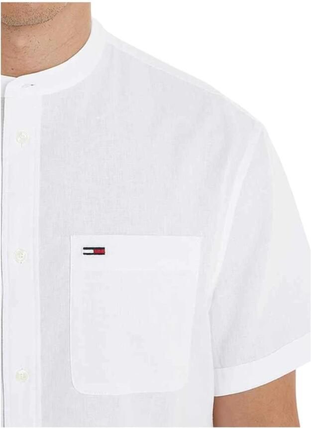 Tommy Jeans Korte Mouw Linnen Overhemd Lente Zomer Collectie White Heren