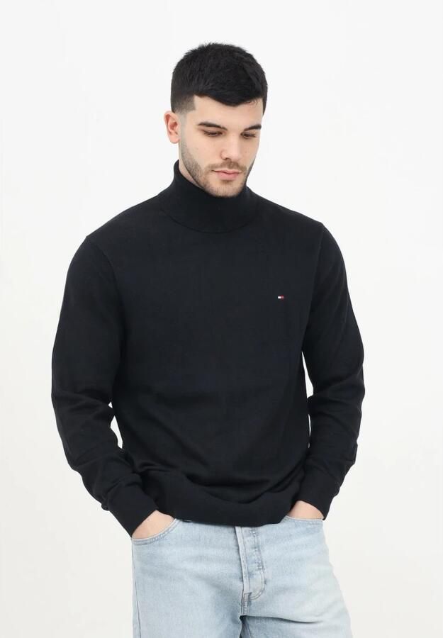 Tommy Hilfiger Zwarte Sweaters met Iconische Tape en Turtleneck Kraag Black Heren - Foto 10