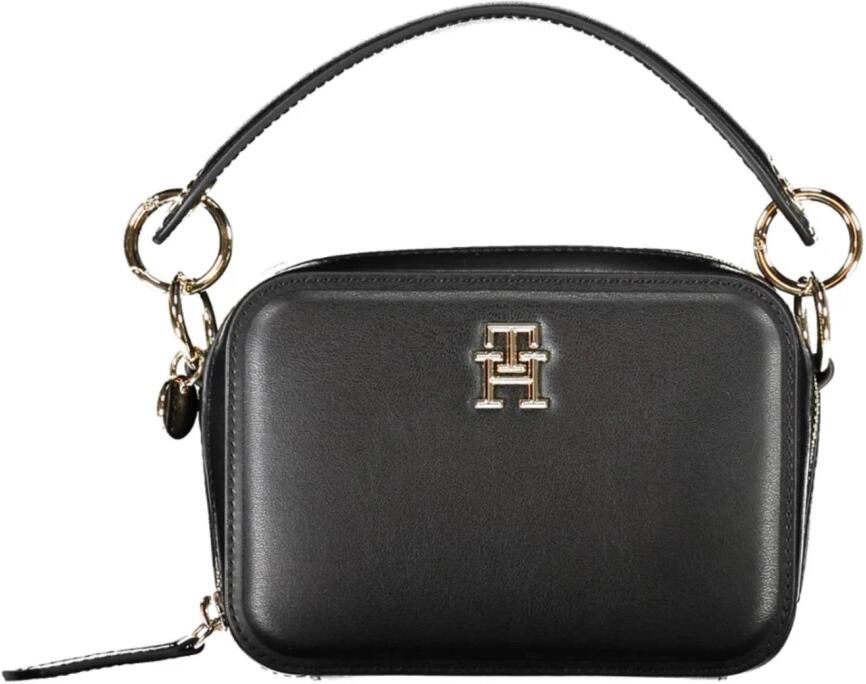 Tommy Hilfiger Zwarte polyurethaan handtas met afneembaar handvat en kettingriem Zwart Dames