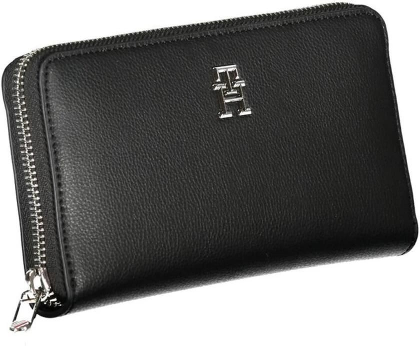 Tommy Hilfiger Elegante zwarte portemonnee met rits en meerdere vakken Black Dames