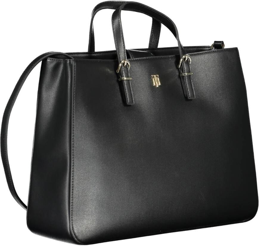 Tommy Hilfiger Zwarte Polyurethaan Handtas met Afneembare Handvatten en Schouderriem Black Dames