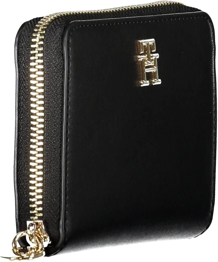 Tommy Hilfiger Zwarte Polyurethaan Portemonnee met 4 Compartimenten en Ritssluiting Black Dames