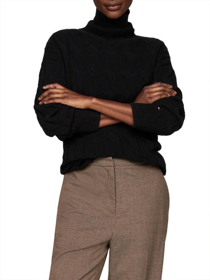 Tommy Hilfiger Coltrui SOFT WOOL CABLE ROLL-NK SWEATER met logoborduring allover kabelpatroon rolkraag 100% wol - Foto 4