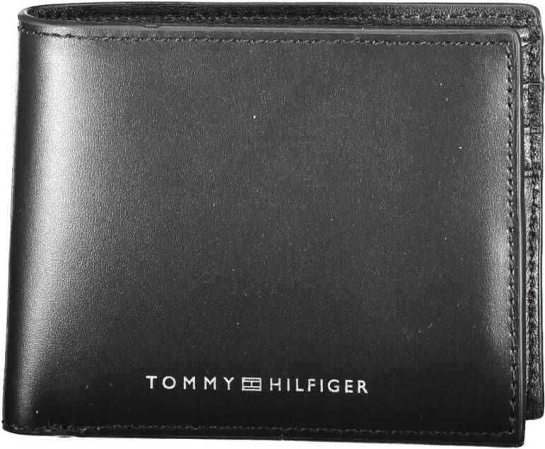 Tommy Hilfiger Zwarte leren portemonnee met dubbele vakken Black Heren