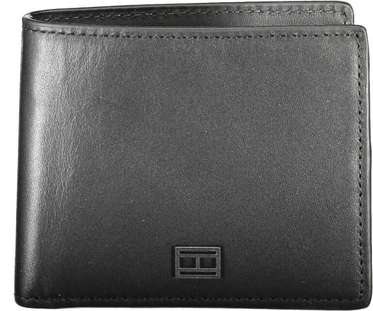 Tommy Hilfiger Zwarte Leren Portemonnee met Dubbele Kaartsleuven en Logo Zwart Heren