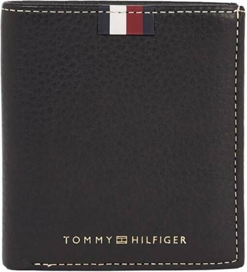 Tommy Hilfiger Zwarte leren portemonnee met kaartsleuven en geldclip Zwart Heren