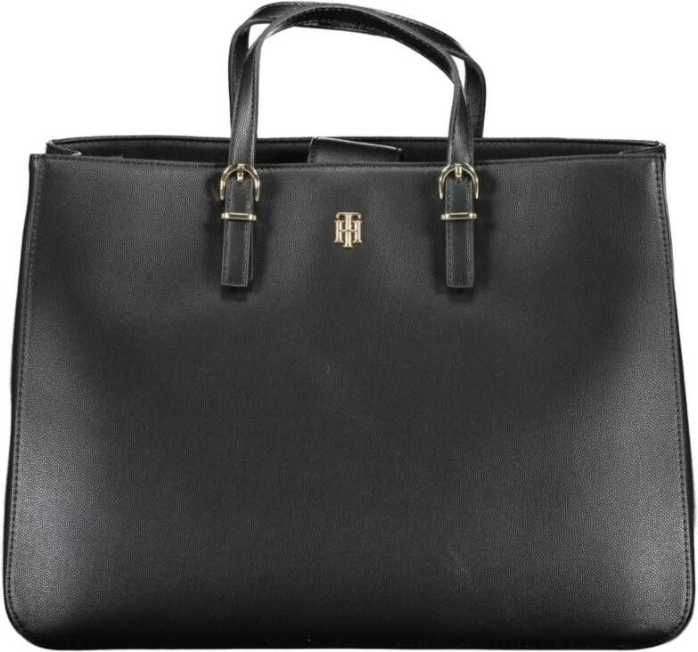 Tommy Hilfiger Zwarte Polyurethaan Handtas met Afneembare Handvatten en Schouderriem Black Dames
