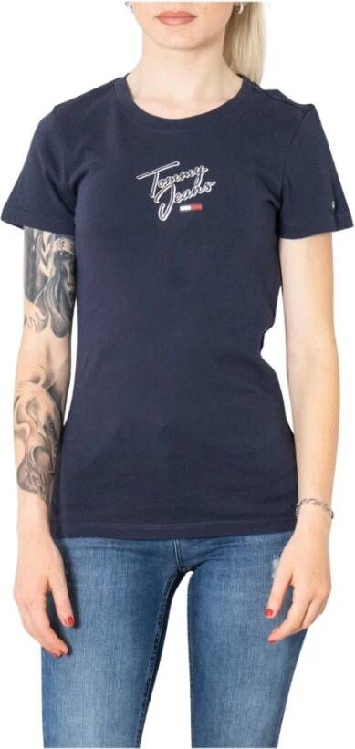 Tommy Jeans Dames T-shirt met print in blauw Blue Dames