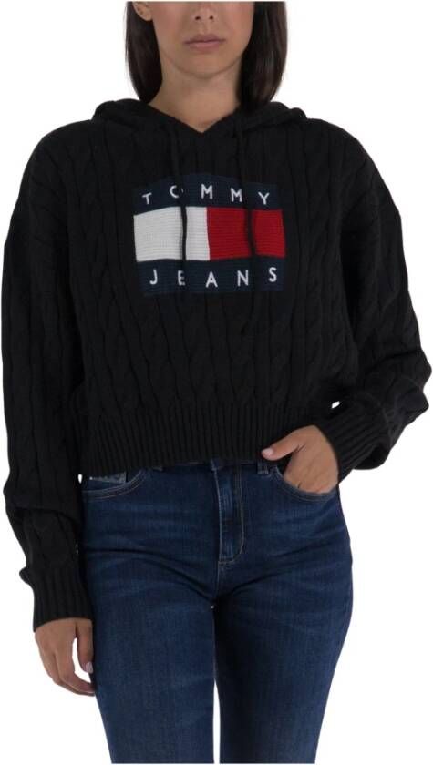 Tommy Jeans Grote Logo Hoodie Crop Zwart Dames