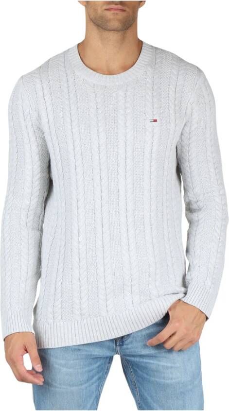 Tommy Jeans Katoenen kabelgebreide trui met ronde hals Gray Heren
