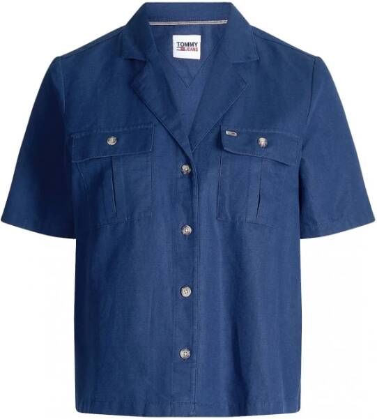 Tommy Jeans Linen bowling shirt Blauw Dames