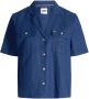 Tommy Jeans Blauwe Linnen Bowling Shirt Blue Dames - Thumbnail 1