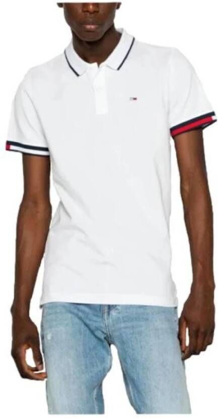 Tommy Jeans Wit Poloshirt met Logo Patch en Vlaggekleurde Randen White Heren