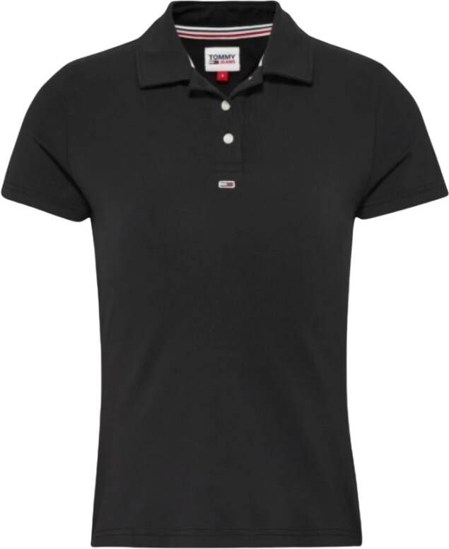 Tommy Jeans Zwarte Polo T-shirts met Geborduurd Logo Black Dames