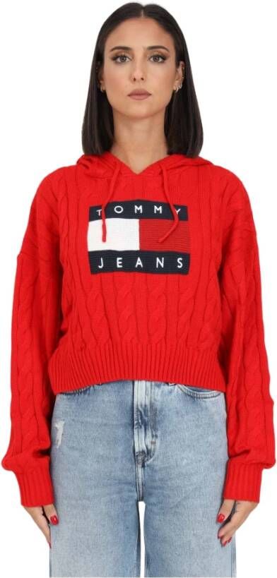 Tommy Jeans Rode cropped sweater met capuchon Rood Dames