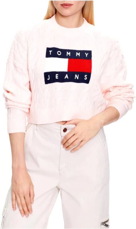 Tommy Jeans Roze Kabeltrui met Logo Roze Dames