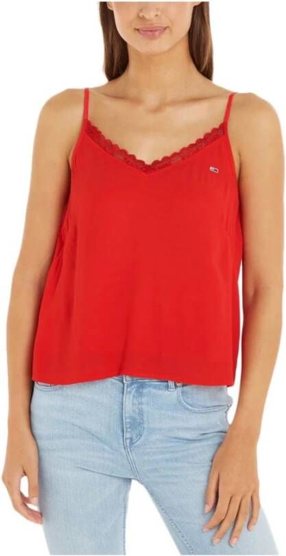 Tommy Jeans Rode Kant Kraag Tank Top Red Dames