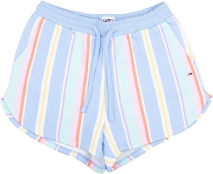 Tommy Hilfiger Blauwe Gestreepte Fleece Shorts Elastische Taille Multicolor Dames