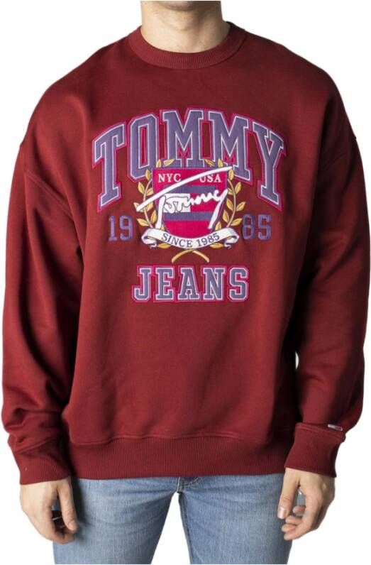Tommy Jeans Heren Sweatshirt Bordeaux Print Ronde Hals Red Heren