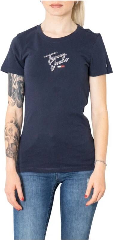 Tommy Jeans Dames T-shirt met print in blauw Blue Dames