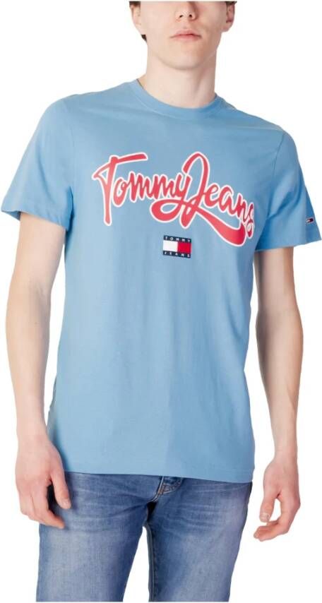 Tommy Jeans Lichtblauw Bedrukt T-shirt voor Heren Blue Heren