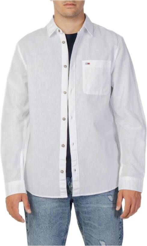 Tommy Jeans Herenoverhemd met lange mouwen in het wit White Heren