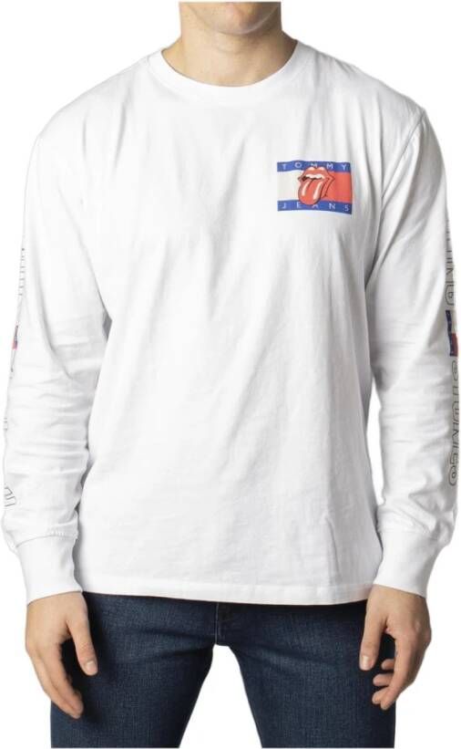 Tommy Jeans Heren T-shirt met Lange Mouwen en Ronde Hals White Heren