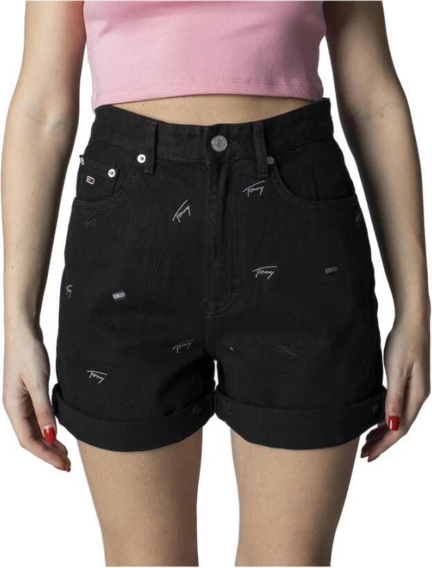 Tommy Jeans Zwarte katoenen shorts met rits en knoopsluiting Black Dames