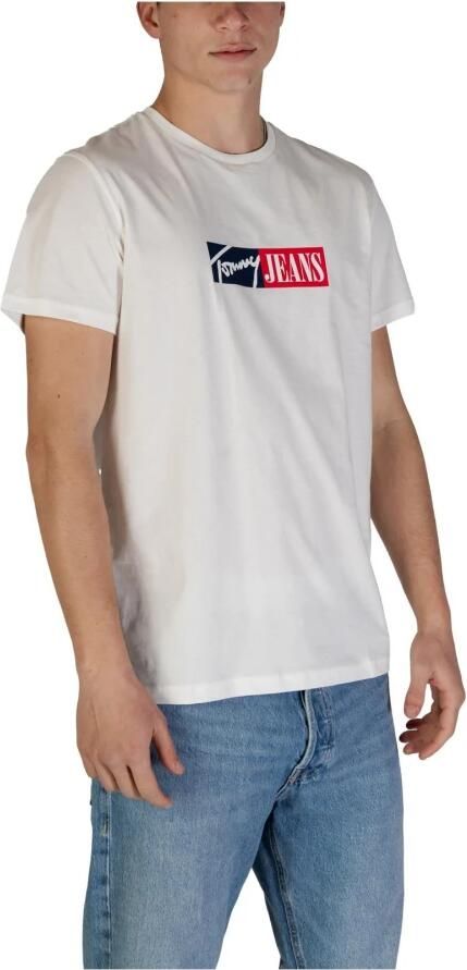 Tommy Jeans Beige Bedrukt Katoenen T-shirt voor Mannen Beige Heren