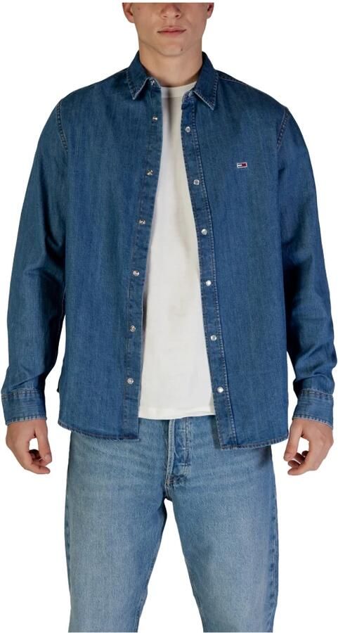 Tommy Jeans Geregenereerd Katoenen Overhemd met Lange Mouwen Blue Heren