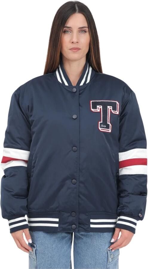 Tommy Jeans jack met all over print en borduursels donkerblauw rood wit - Foto 4