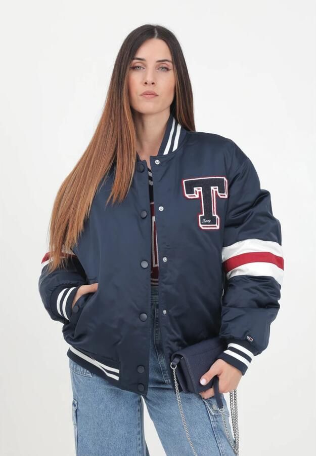 Tommy Jeans jack met all over print en borduursels donkerblauw rood wit - Foto 2