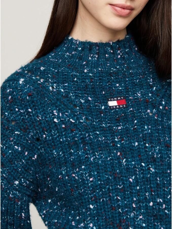Tommy Jeans Blauwe Mockneck Sweater Marled Stijl Blue Dames