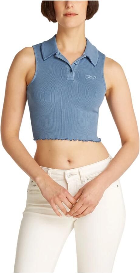 Tommy Jeans Blauwe Mouwloze Button-Up Top Blue Dames