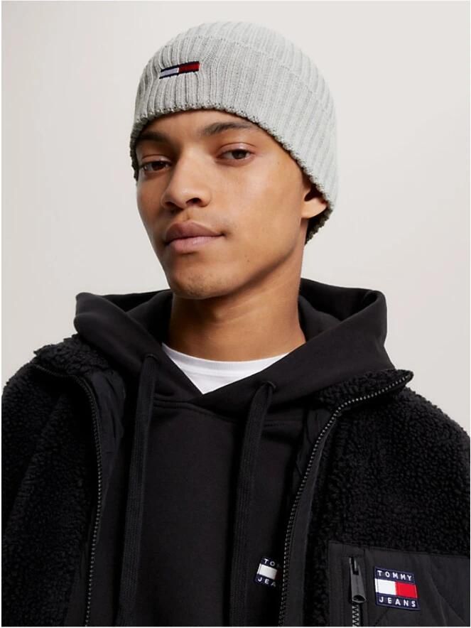 Tommy Jeans Gebreide Beanie met Logo Borduursel Gray Heren