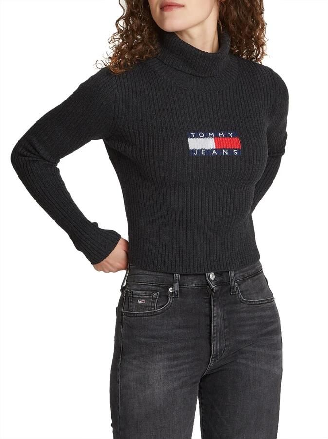 TOMMY JEANS Dames Truien & Vesten Tjw Melange Trtlnck Flag Sweater Zwart - Foto 3