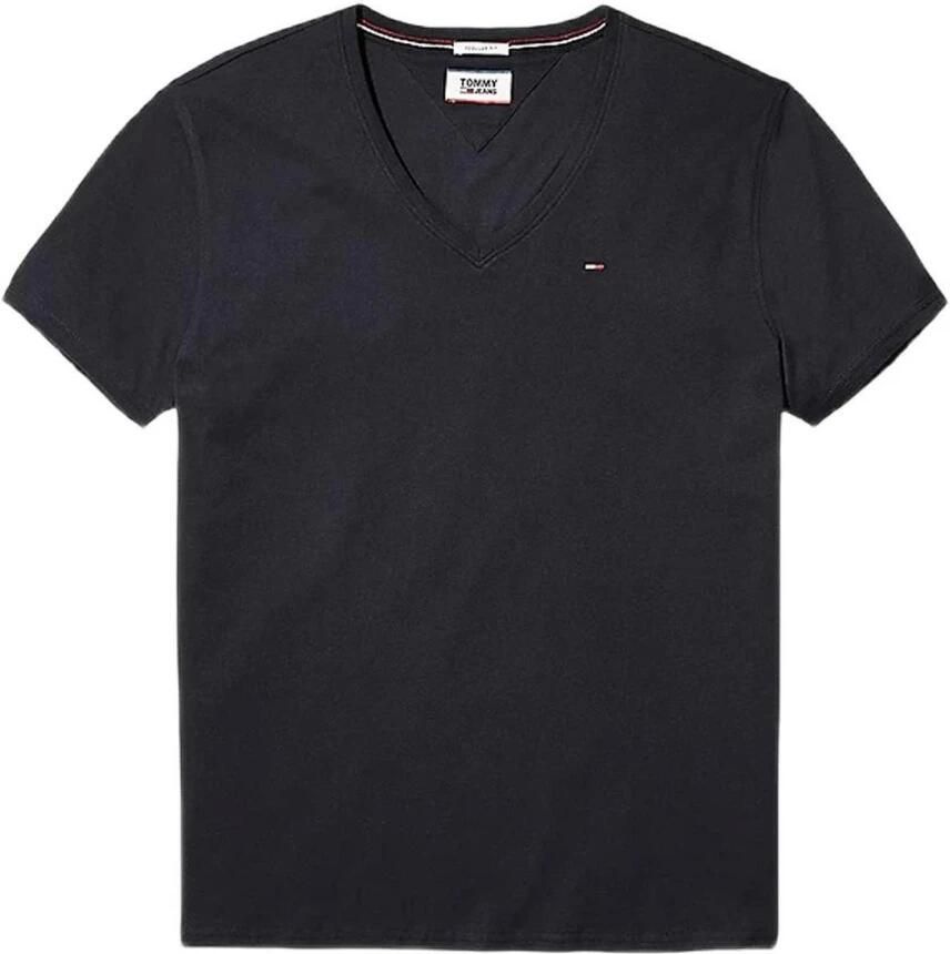 Tommy Hilfiger Zwart Katoenen V-hals T-shirt Geborduurd Logo Black Heren - Foto 2